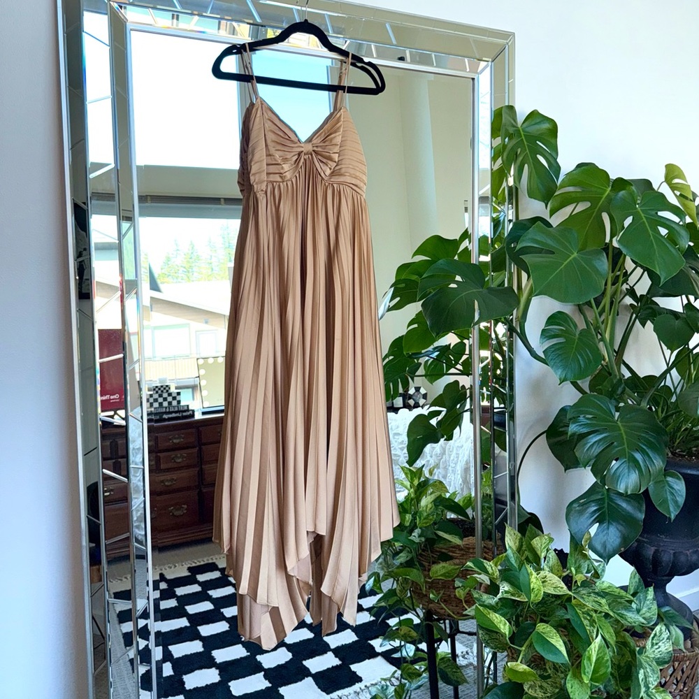 Petal & Pup Vikki Pleated Satin Maxi Dress - Gold